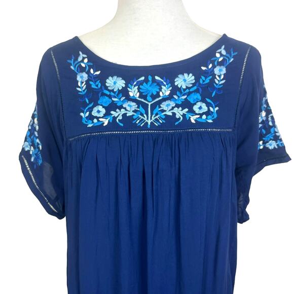 Catherine Malandrino Navy Blue Floral Embroidered Eyelet Scalloped Shift Dress - Picture 4 of 9